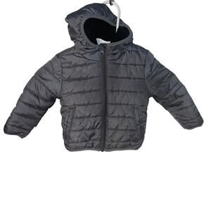 Cat & Jack‎ size 12M gray fleece lined hood poly filled zip pocket infant puffer